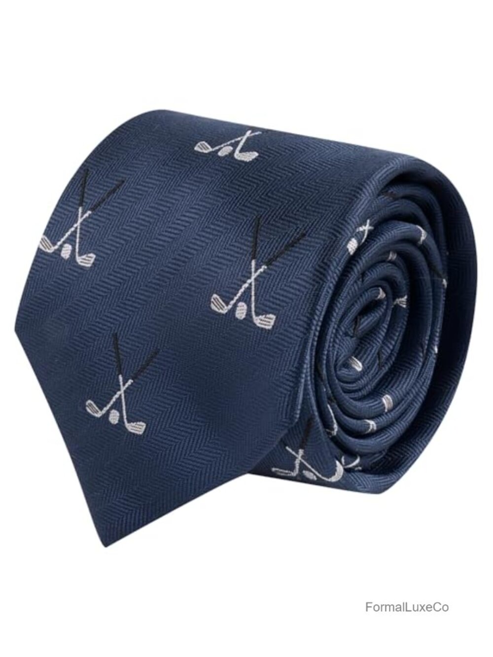 Golf Club Embroidered Herringbone Tie - Premium Silk Blend Necktie